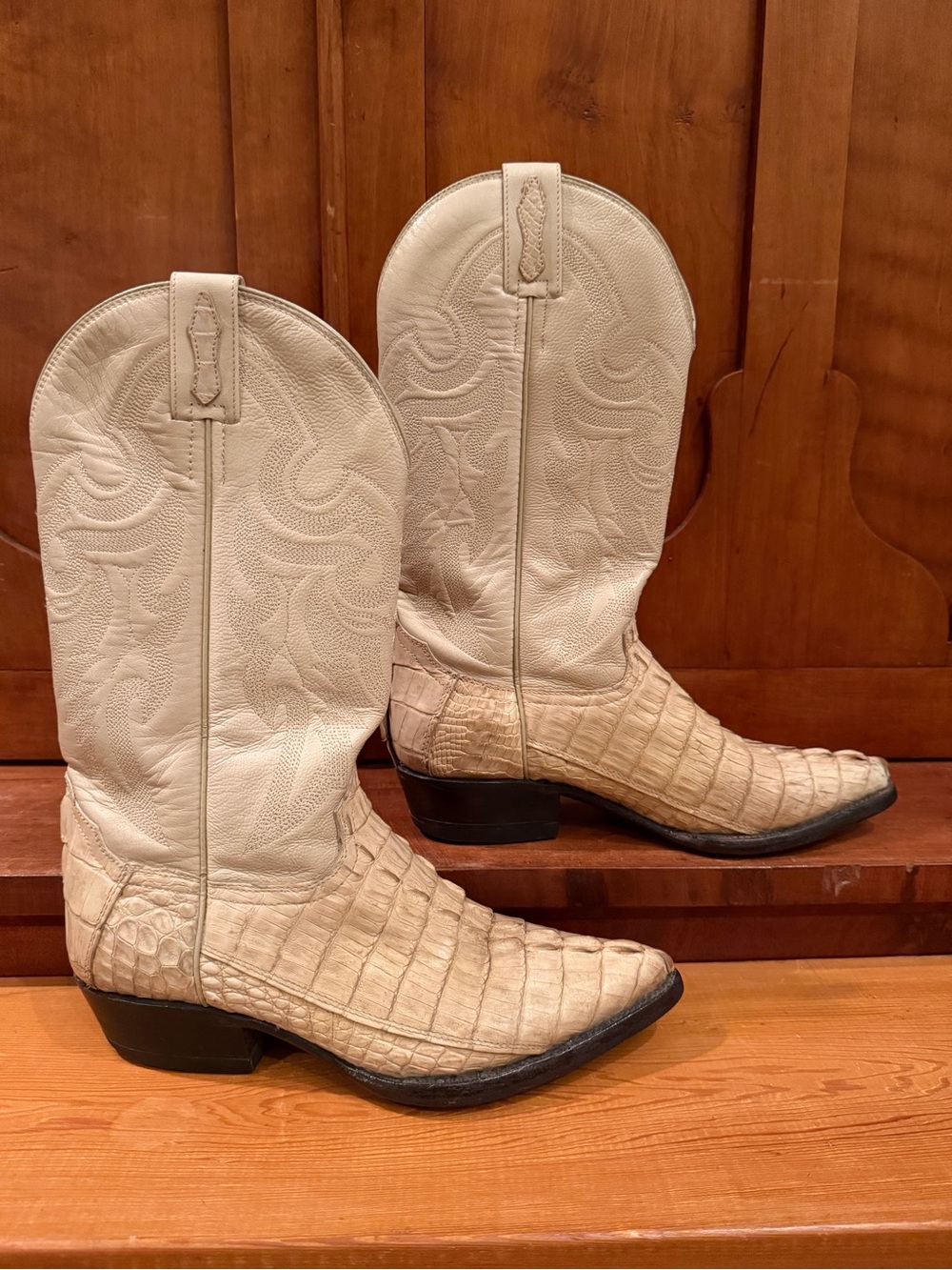 El General Genuine Exotic Caiman Tail Cowboy Boots Size 25.5 MEX 7.5 US